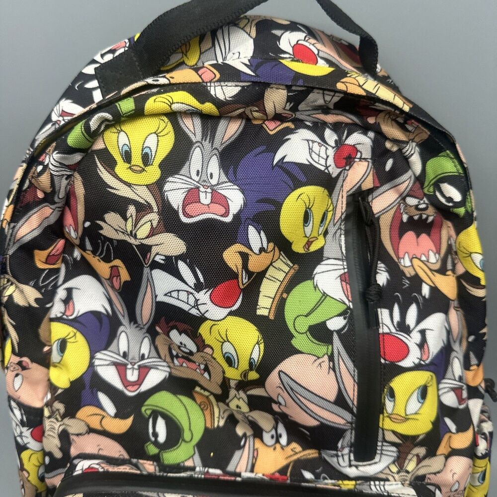 Vtg Converse X Looney Tunes Canvas Backpack All Over Print Bugs Taz Road Runner - Picture 4 of 9